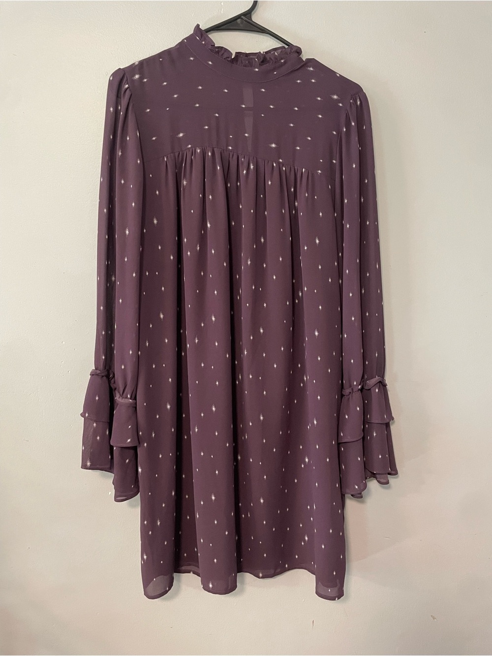 KAARI blue Purple Printed Ruffle Neck Shift Dress Medium